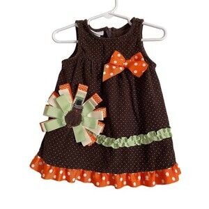 Bonnie Baby brown corduroy, Thanksgiving turkey, jumper dress. Size 12months.